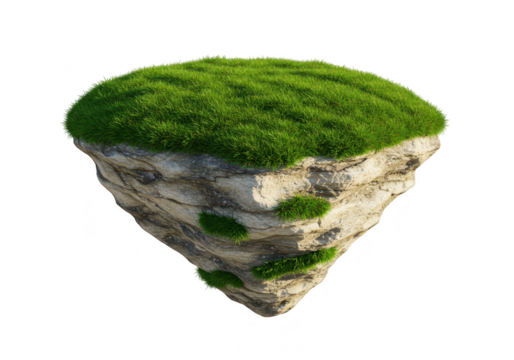 A floating island with green grass isolated on transparent background