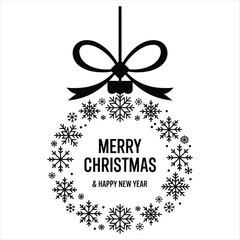 Black Christmas Ornament with Snowflakes and Festive Text