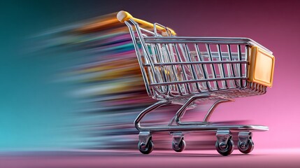 Shopping Cart in Motion Representing Fast and Dynamic Online Shopping Experience