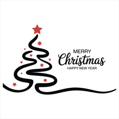 Black Christmas Tree with Red Stars and Merry Christmas Text