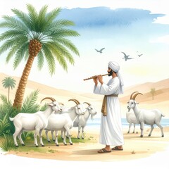 Serene Countryside Scene with Musician