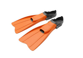 Obraz premium Pair of orange swim fins for diving equipment isolated on transparent background