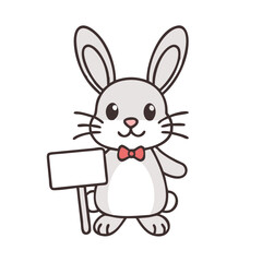 Cute bunny character holding a blank sign ready for customized messaging