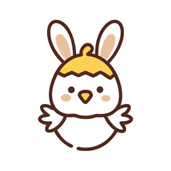 Cute chick with bunny ears emerging from a cracked egg for Easter