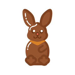 Cartoon Illustration of Chocolate Easter Bunny with Scarf on a White Background