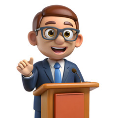 Cartoon man speaking at podium microphone