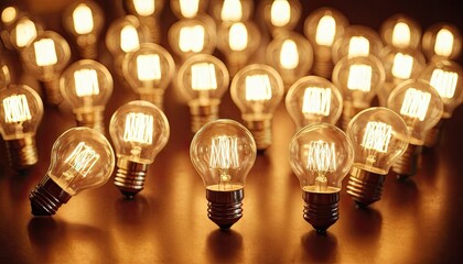 Warm filament bulbs cast a cozy amber glow in a dimly lit room
5
