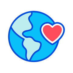 Earth with a heart symbol, representing global love and environmental care