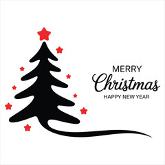 Black Christmas Tree with Red Stars and Merry Christmas Text