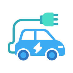 Stylized Electric Car Being Charged Illustration on a White Background