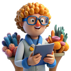 Cartoon marine biologist with coral marine biology