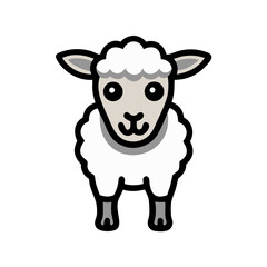 Cute Cartoon Sheep Illustration with Outlines on a White Background