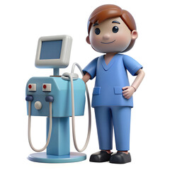 Cartoon nurse with medical equipment healthcare machine