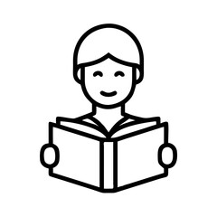 Line art illustration of a person reading a book with smile