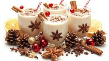 Fototapeta premium Festive Holiday Drinks with Spices and Ornaments for Celebration