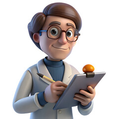 Cartoon scientist writing on clipboard male glasses