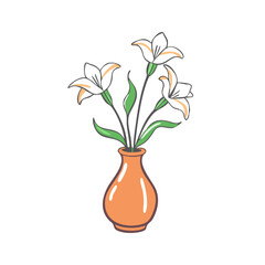 A cheerful bouquet of white lilies in an orange vase illustration
