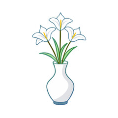 Stylized illustration of a white vase containing three beautiful white lilies