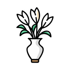 Elegant white flowers with green leaves in a white vase illustration