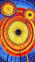 Vibrant abstract painting with striking concentric circles radiating warmth and joy, perfect for adding a touch of bohemian flair to any design project or artistic endeavor