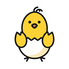 Cute and cheerful cartoon chick hatching from its egg, ready for spring