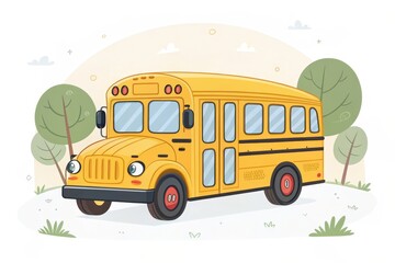 Colorful Cartoon School Bus in Cheerful Outdoor Setting