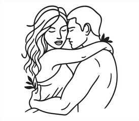 Romantic Couple Hugging – Minimalist Line Art Illustration


