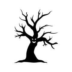 Spooky black tree with grinning face and bare branches spooky tree halloween