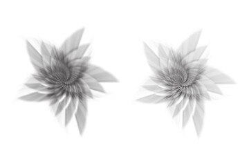 Abstract grayscale swirling fractal art; dark, moody, symmetrical design elements.