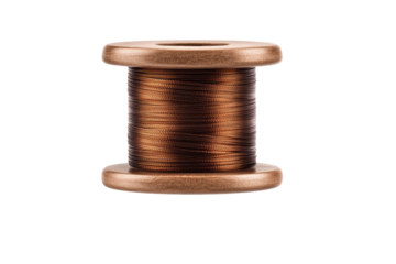 A brown wire is coiled around a wooden base