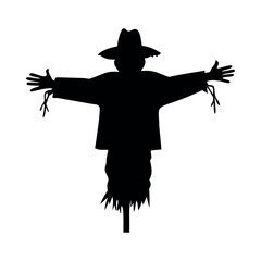 Black silhouette of a scarecrow with outstretched arms white