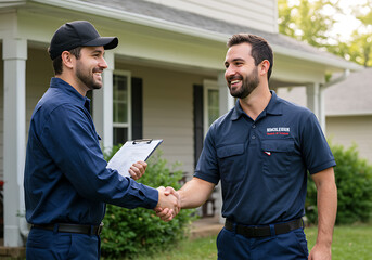 Happy Workers Handshake Home Service