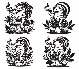 Rasta Frog on Mushroom &ndash; Funny Reggae Style Cartoon Illustration
