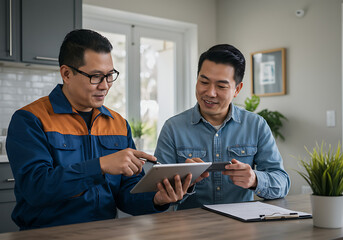 Two Men Using Tablet Digital Payment Home