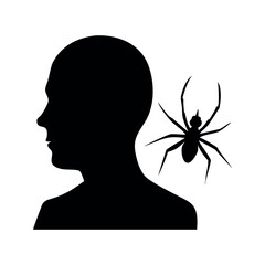 Silhouette of human head with spider profile arachnid