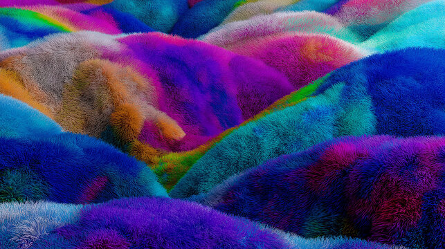 Windows 11  digital wallpaper background  featuring multicolored, fluffy textures forming surreal, fur-like hills