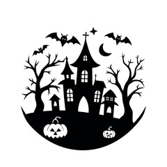 Spooky haunted mansion with bats and pumpkins halloween haunted house