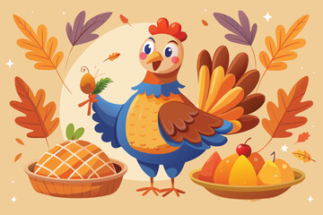 Cartoon Dog Thanksgiving Illustration with Fall Colors and Festive Elements Design