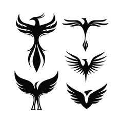 Fototapeta premium Phoenix Bird Vector Illustration bundle | Mythical Fire Bird Silhouette