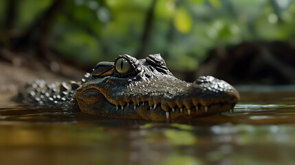 Fototapeta premium Close Up Of Young Crocodile In Shallow Water