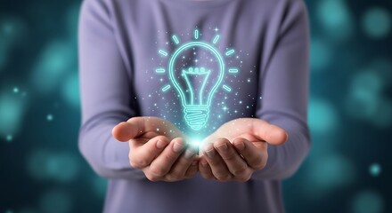 Glowing lightbulb idea floating in hands symbolizing innovation, creativity, and problem-solving for business success