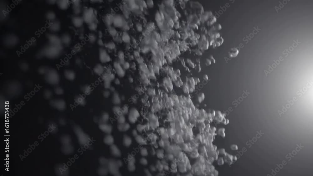 Poster a close-up view of a celestial body or meteor swarm in space, illuminated by the bright light