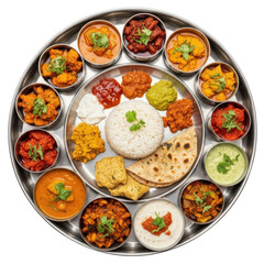 Indian thali meal with various dishes isolated on transparent background