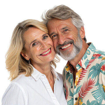 Happy middle aged couple smiling together isolated on transparent background