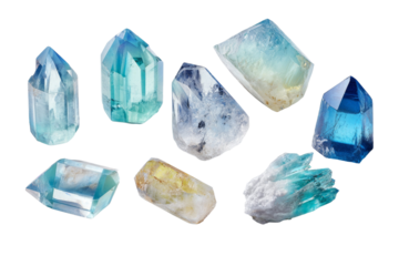 A collection of blue and white crystals