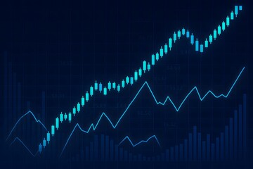 Bullish Market Trend Displayed on Blue Candlestick Chart with Supporting Graphs
