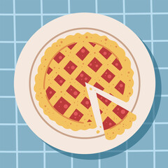 Sweet pie-cake. Autumn baking. Poster with a traditional pie