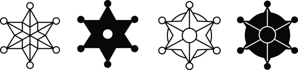 Sheriff star badge icons, western law enforcement symbols, vector design collection, police emblem illustration, justice graphic, security authority clipart