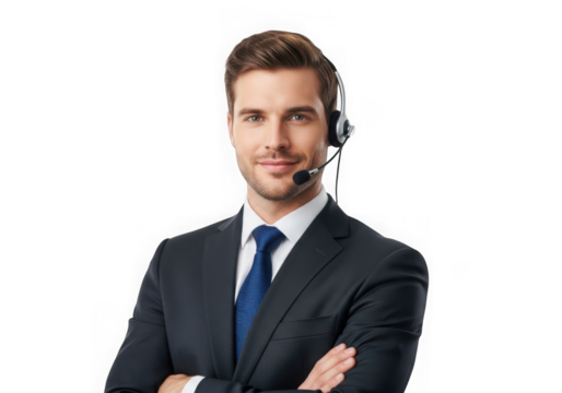 Handsome man operator customer service support isolated on transparent background