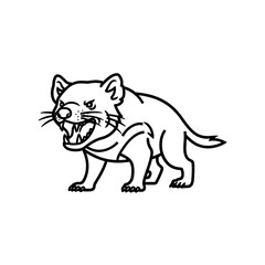 Fototapeta premium Outlined tasmanian devil with bared teeth and fierce expression standing in a menacing posture style